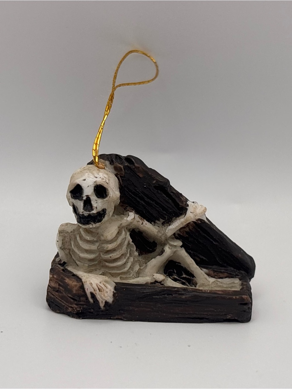 Rare Vintage Halloween Ornament, Skeleton in Coffin Miniature, Halloween Tree